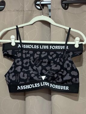 Assholes Live Forever Black Leopard Bralette and Panties. NWOT.